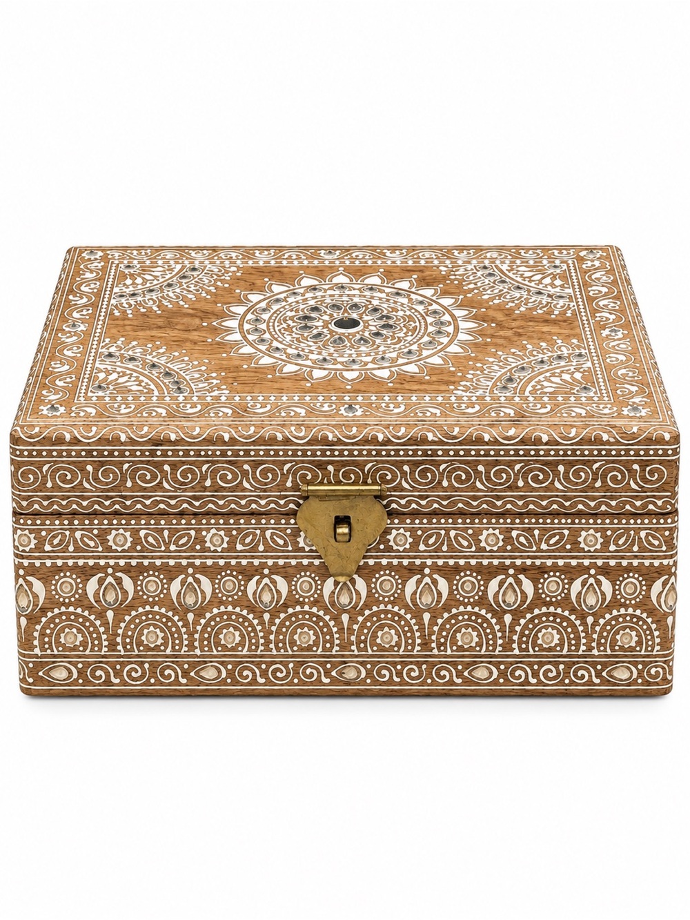 Handcrafted Indian Wooden Jewelry Keepsake Box Mandala Decor
